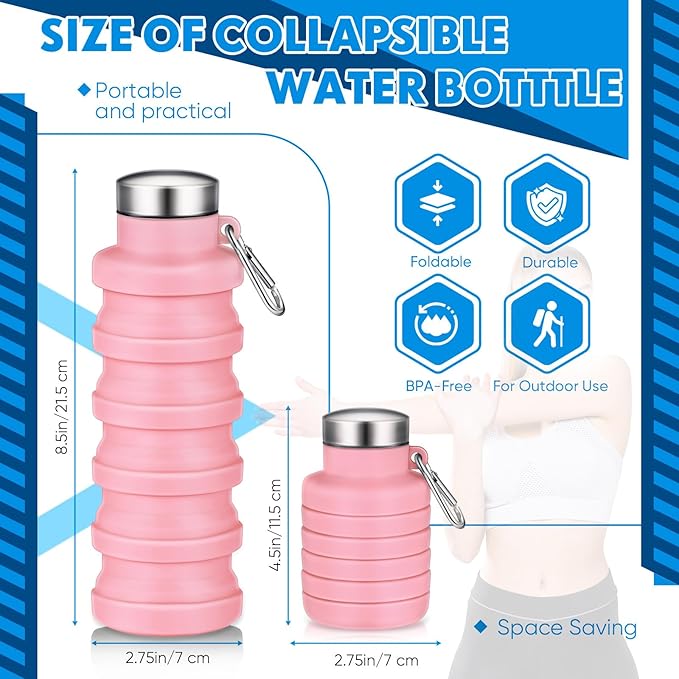 17oz Collapsible Water Bottles for Travel 500ml Reusable Foldable Silicone Water Bottle with Portable Buckle Silicone for Camping Hiking Sport