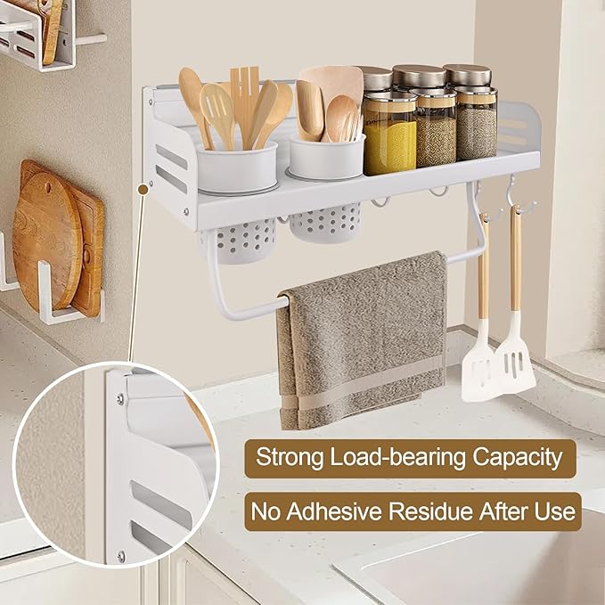 Spice Rack Organizer Wall Mount, Seasoning Rack with Hook,Space Aluminum Space Saver Racks for Kitchen, Cabinet, No Punching Required Kitchen Wall Storage Organizer, Multifunctional Home Storage Rack