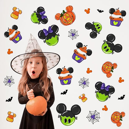 Mfault Halloween Cartoon Mouse Wall Decals Stickers, Jack O Lantern Pumpkin Cupcake Decorations Bedroom Art, Spider Web Bat Funny Holiday Home Kitchen Decor