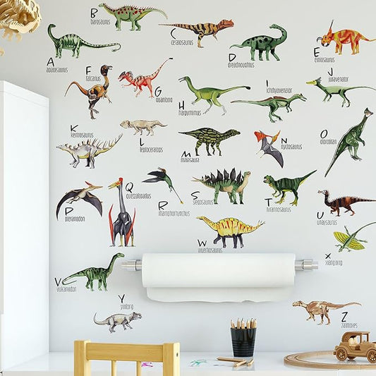 26 English Letters Dinosaurs Wall Stickers Tyrannosaurus Rex Pterosaur Triceratops Wall Decals Kids Bedroom Living Room Bathroom Home Decoration