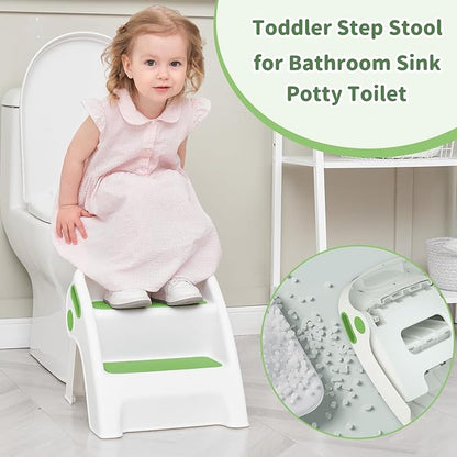 Toddler Step Stool Foldable 2 Step Stool for Kids Collapsible Stool Anti-Slip Stepping Stool for Bathroom Sink Potty Toilet Toddler Kitchen Stool Helper (Green)