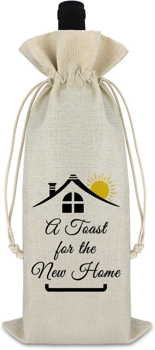 New Home Gift Housewarming Gifts Wine Bag for Homeowner Host New Homeowner Gift for Friends Wine Gift Bag First New Home Gift for Women Men Housewarming Party Decorations Burlap Wine Wrap Bag