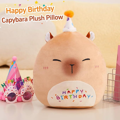 14'' Birthday Capybara Plush Pillow,Cute Capybara Stuffed Animal,Squish Capybara Happy Birthday Pillow,Kawaii Capybara Plushie Toys Birthday Gifts for Kids Toddlers Girls Boys Party Decor