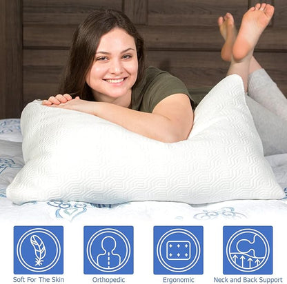 2 Pack King Size Rayon Derived from Bamboo Pillows for Sleeping, Cooling Shredded Memory Foam Pillow Sets for Back, Side, Stomach Sleepers, Adjustable, Removable Cover, King (Pack of 2)