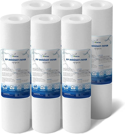 BLUERISE 5 Micron 10" x 2.5" Water Filter Replacement Whole House Sediment Home Water Filter Replacement Cartridge Ro Sediment Filter Easy Installation Fits Any 10" Reverse Osmosis Unit - 6 Pack