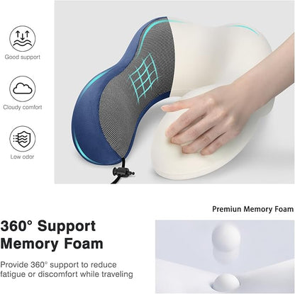 Neck Pillow for Airplane, Memory Foam Travel Pillows, Soft & Support Travel Pillow for Travelling, Sleeping Rest, Car, Train and Home Use (Blue/Hump-Shaped)