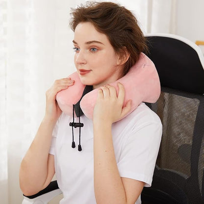 Travel Pillow, Best Memory Foam Neck Pillow Head Support Soft Pillow for Sleeping Rest, Airplane Car & Home Use (Pink)