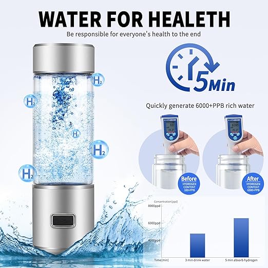 2in1 Hydrogen Water Bottle - 2024 New Portable 6000+ PPBHydrogen Water Ionizer Machine for Home Office Travel - Hydrogen Water Generator Glass Health Cup - Hydrogen Water Machine