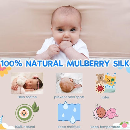 2 Pack 100% Mulberry Silk Crib Sleeve for Baby Hair Loss Prevention, Premium 23 Momme Natural Silk Bassinet Slip for Bassinets/Cradles/Cots/Cribs (Champagne)