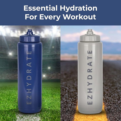 2 Pack Blue + Grey 32oz Squeeze Water Bottles - Sports Water Bottles For Football, Hockey, Athletic Training,Bike & Cycling - Reusable Squirt Bottle Set, BPA-Free, Perfect for Gym, Travel