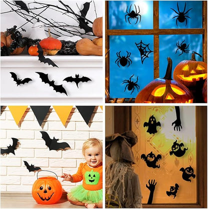 Bat Wall Stickers Decals Removable Halloween Wall Decor Black Gothic Bats Ghost Spider Web Wall Stickers for Wall Glass Mirror Living Room Home Bathroom Kitchen Halloween Party Favor Supplies