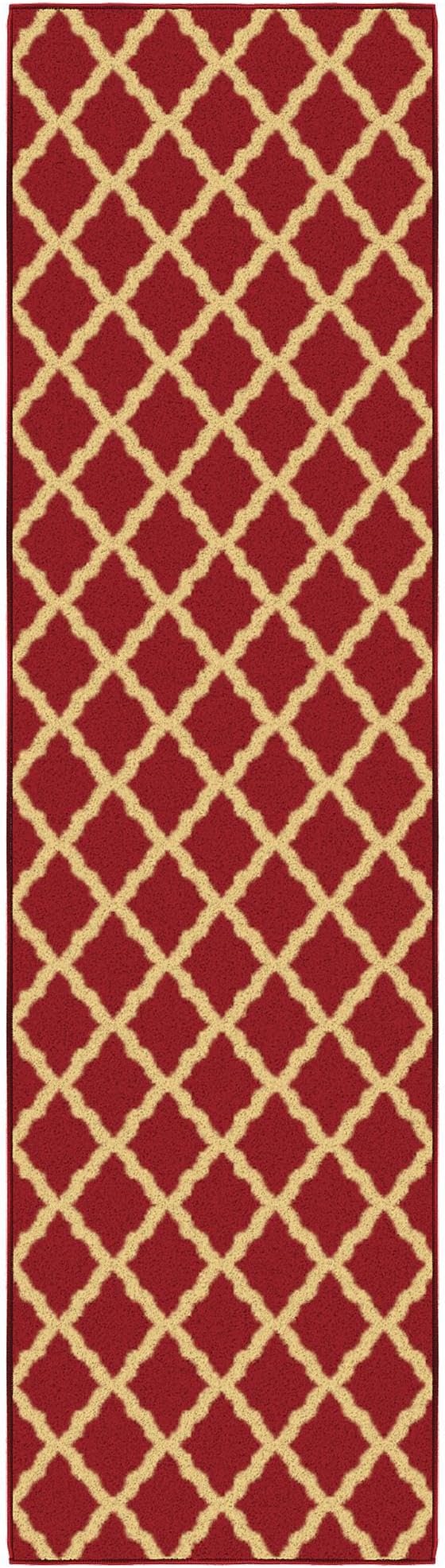 Ottomanson Ottohome Collection Non-Slip Rubberback Elegant Trellis Design 2x7 Indoor Runner Rug, 1'10" x 7', Red