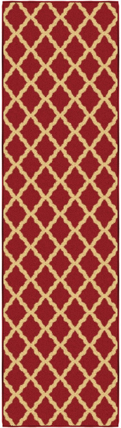 Ottomanson Ottohome Collection Non-Slip Rubberback Elegant Trellis Design 2x7 Indoor Runner Rug, 1'10" x 7', Red