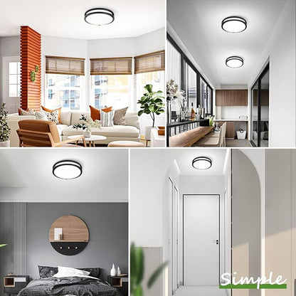 12 Inch Flush Mount Ceiling Lights, 36W 3000LM Black Dimmable Light Fixtures Ceiling Mount, 3000K-5000K Selectable Modern Kitchen Light Fixtures for Stairwell, Balcony, Corridor, Laundry (2-Pack)