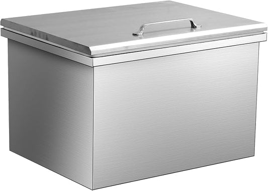 Upgraded Drop in Ice Chest, Stainless Steel Ice Cooler, Commercial Ice Bin with Cover, Outdoor Kitchen Ice Bar, Drain-Pipe and Drain Plug Included, for Cold Wine Beer