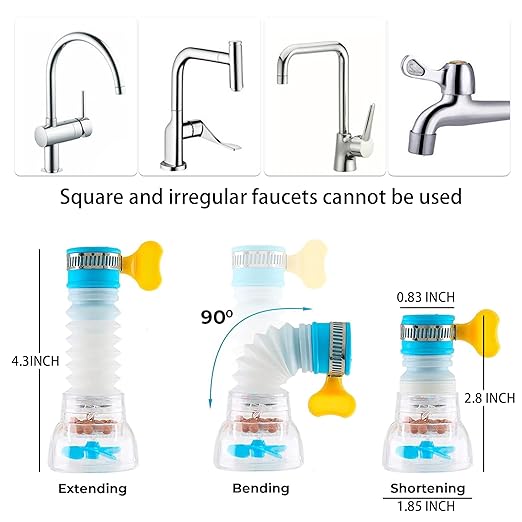 360°Rotating Faucet Sprayer Water Filter, 4Pcs Water Filter for Sink Kitchen Bathroom Adjustable Faucet Extender Device Pressurized Shower Nozzle, Water-Saving Design Faucet Nozzle