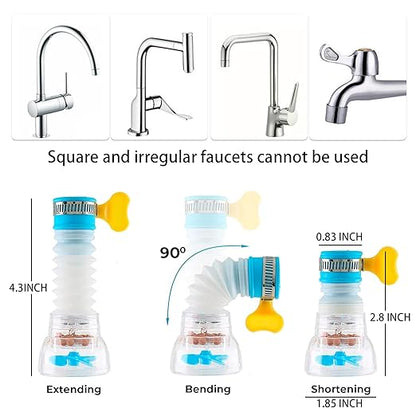 360°Rotating Faucet Sprayer Water Filter, 4Pcs Water Filter for Sink Kitchen Bathroom Adjustable Faucet Extender Device Pressurized Shower Nozzle, Water-Saving Design Faucet Nozzle