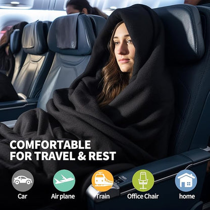 2 in 1 Travel Blanket with Bag Neck Pillow Vacation Essentials Airplane Accessories Long Flight Necessities Airport Must Haves Plane International Flying Stuff Airline Items Oversea Umrah Needs