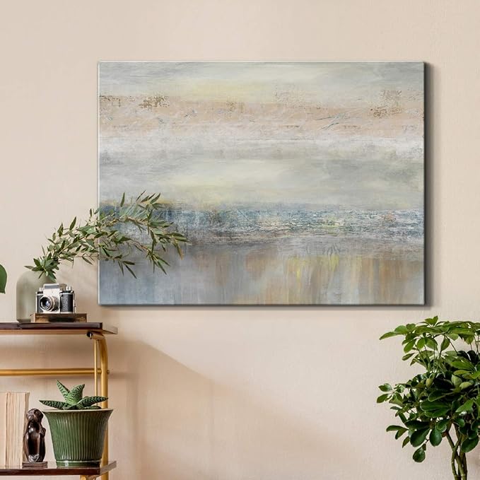 Renditions Gallery Canvas Wall Art Home Paintings & Prints Serene Overcast Pond Modern Abstract Glam Watercolor Wall Hanging Artwork Decor for Bedroom Office Kitchen - 24"x36" LT33