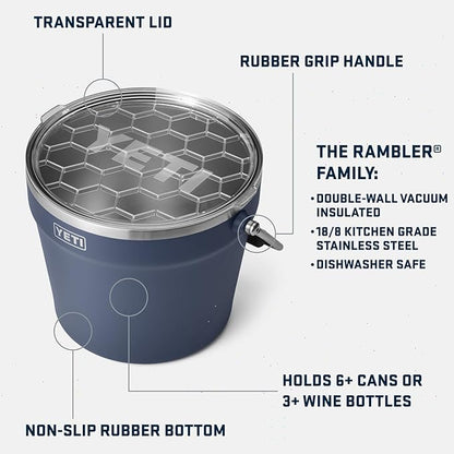 YETI Rambler Beverage Bucket, Double-Wall Vacuum Insulated Ice Bucket with Lid, Navy