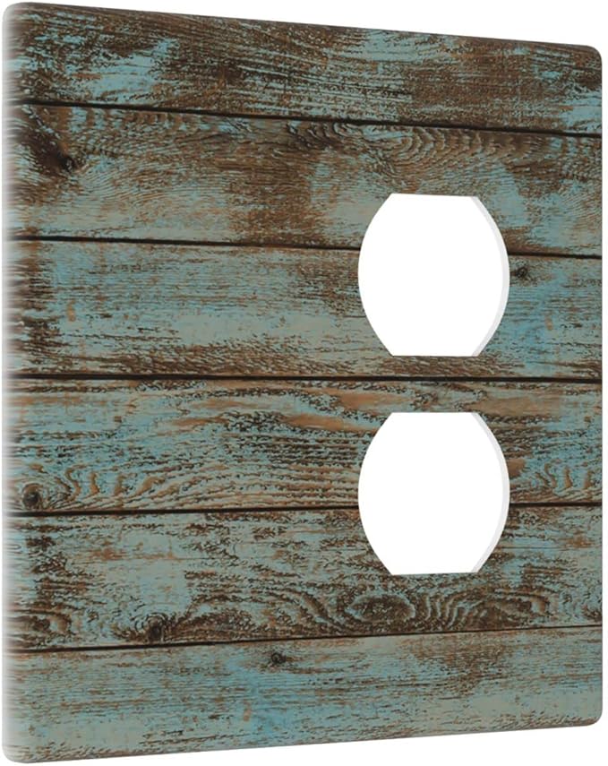 Vintage Green Wood Texture Combo Single Blank 1 Duplex Outlet Switch Wall Plate Cover Decorative 2-Gang for Electrical Room Bathroom Bedroom Home Kitchen One Receptacle 4.5" x 4.6"