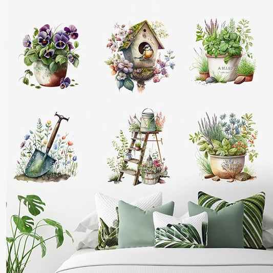 Tropical Plants Wall Stickers Green Potted Plant Wall Decals Removable DIY Art Murals for Family Living Room Background Wall Decoration Kids Bedroom Kitchen Office Girl Room Wallpaper-Color C