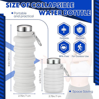 17oz Collapsible Water Bottles for Travel 500ml Reusable Foldable Silicone Water Bottle with Portable Buckle Silicone for Camping Hiking Sport