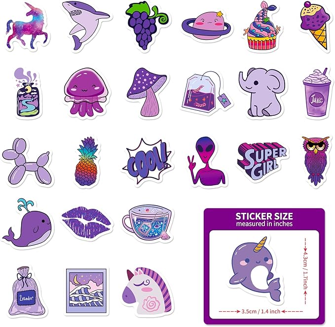 100PCS Purple Stickers, Lifany Cartoon Stickers Pack for Adults,Kids, Waterproof and Aesthetic Vinyl Stickers for Water Bottle, Laptop, Phone, Skateboard, Black Cat Decor Decal for Christmas