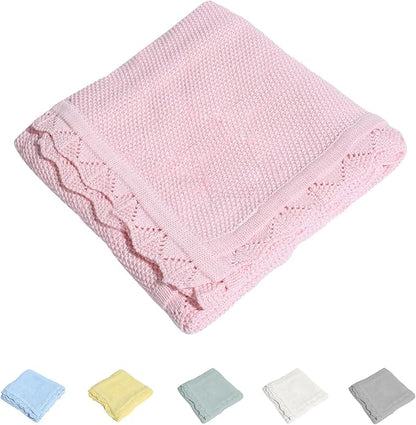 100% Cotton Baby Blanket Knit Soft Warm Lace Toddler Newborn Nursery Blanket,30 x 40 Inches, Light Pink