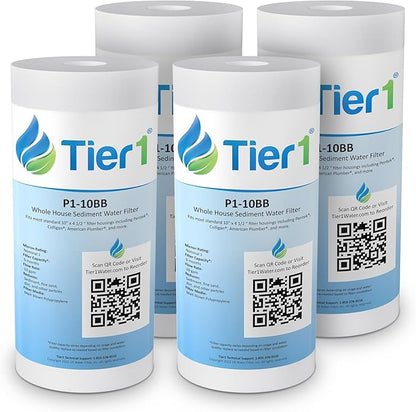 Tier1 1 Micron 10 Inch x 4.5 Inch | 4-Pack Spun Wound Polypropylene Whole House Sediment Water Filter Replacement Cartridge | Compatible with Pentek DGD-2501, 155359-43, SDC-45-1001 Home Water Filter