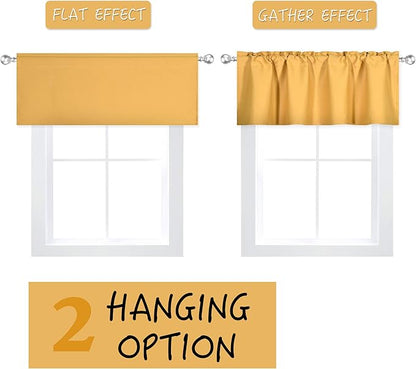 4 Panels Gold Yellow Valance for Windows 42x18 Inch Solid Thermal Insulated Blackout Rod Pocket Kitchen Short Curtain Toppers Valance for Bathroom Living Room