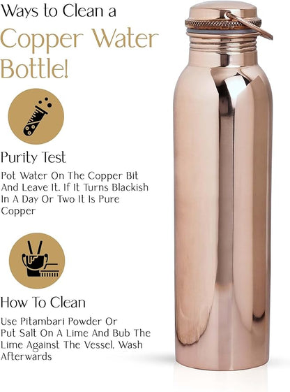 Copper Water Bottle With 2 Water Glasses - Copper Bottle for Drinking Water - 100% Copper Water Bottle - Home Essentials for New Home - Ayurvedic Pure Copper Vessel for Drinking Healthy Water