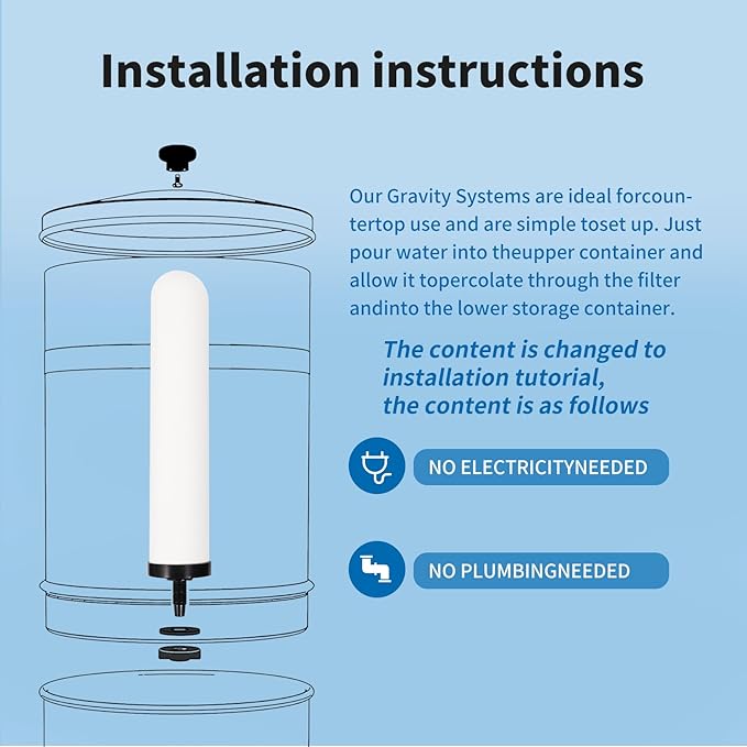 10" Gravity Drinking Water Ceramic Replacement Candle Element Filter with Activated Carbon, 10-Inch Gravity Water Replacement Filter for Basic Purification Gravity Water Filter -4 PACK