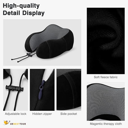 Neck Pillow for Airplane, Memory Foam Travel Pillows, Soft & Support Travel Pillow for Travelling, Sleeping Rest, Car, Train and Home Use (Black/Hump-Shaped)