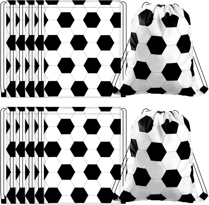 12 Pcs 17 Inch Ball Drawstring Bag Gift Bags Party Favors Cinch Bags Drawstring Backpack Sack Bag (Soccer Style)