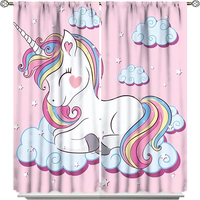 Unicorn Curtain for Kids Bathroom,Pink Cartoon Bathroom Curtains Decor Noise Reducing Curtain for Home Bedroom Party Wall Decorations 52x84inch(132x213cm)