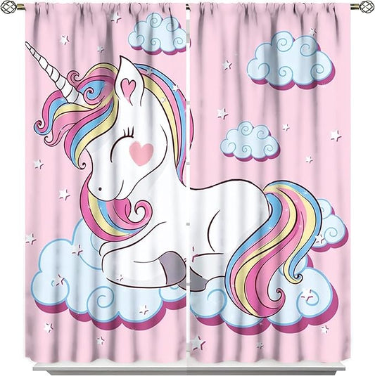 Unicorn Curtain for Kids Bathroom,Pink Cartoon Bathroom Curtains Decor Noise Reducing Curtain for Home Bedroom Party Wall Decorations 52x84inch(132x213cm)