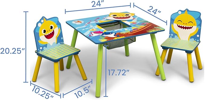 Delta Children Kids Table Storage (2 Chairs Included) -Ideal for Arts & Crafts, Snack Time, Homeschooling, Homework & More, Baby Shark, 3 Piece Set