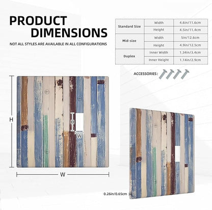 Vintage Wood Texture Farmhouse Decorative Combo 1 Blank Single Toggle Light Switch Cover Wall Plate 2 Gang One for Electrical Outlets Kitchen Living Room Bedroom Bathroom Home Novelty Decorate