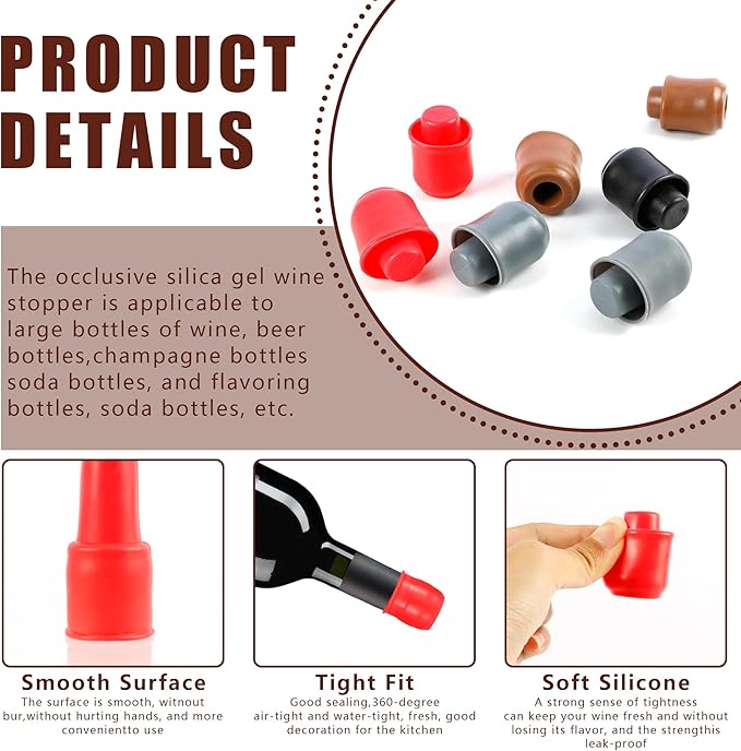 Wine Stoppers for Wine Bottles, Reusable Sparkling Wine Corks Sealer for Wine Bottles, Soft Silicone Wine Bottle Stoppers for Champagne Prosecco Home Use (4PCS)