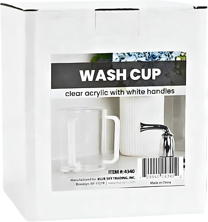 Bluesky Trading Acrylic Wash Cup with Sleek Handle-Ideal for Home & Ritual Use, Regular, Clear/White