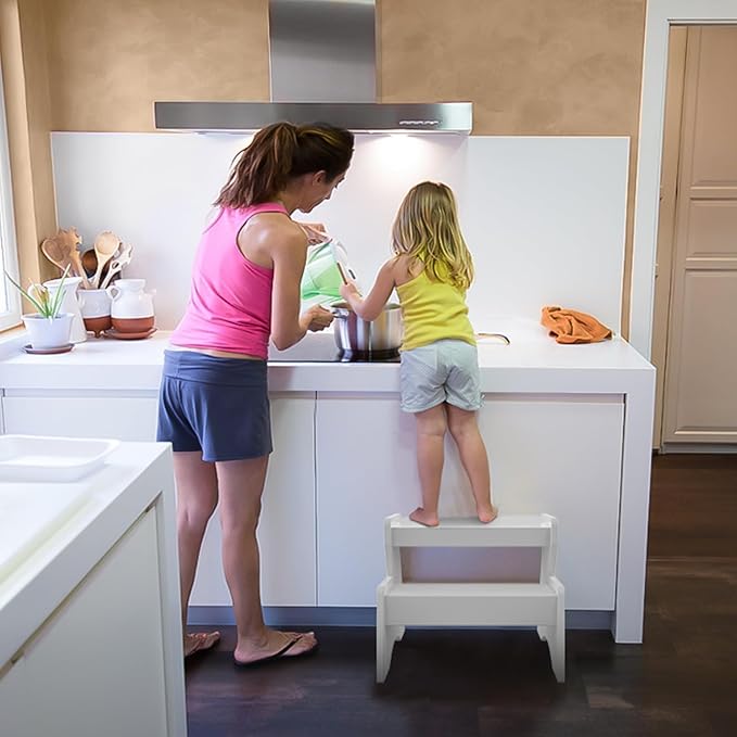 Toddler Step Stool, 2 Step Stool for Kids Bathroom, White Toddler Step Stool for Toilet Potty Training, Child Stepping Stool for Kitchen Bedroom