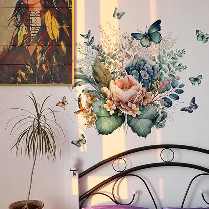 Vibrant Butterfly & Flower Wall Decals - 90cm x 30cm Sheet for Home, Office, & DIY Decor