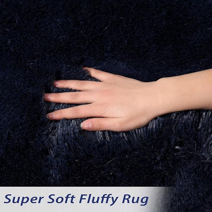 8 x 10 Large Area Rugs for Living Room, Super Soft Fluffy Modern Bedroom Carpet Rug Indoor Modern Plush Shaggy Floorcover Fuzzy Solid Home Decor Rug Non Slip Large Rug Kids' Room Nursery, Navy