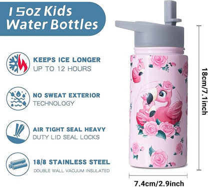 15oz Flamingo Ballet Insulated Stainless Steel Water Bottle With Straw & Brush, Christmas Birthday Gifts for School - Hand Wash Only