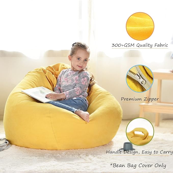 YuppieLifeKids Storage Bean Bag Cover（No Filling）Candy-Colored/Toy Organizer|Carrying Handle Sofa|Available for Kids and Teenager|Cuddle Chair|Machine Washable and Durable（27'',Ginger）