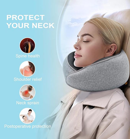 Travel Neck Pillow, Memory Foam Airplane Neck Pillow with 360 Degree Comfort and Breathability, Travel Essentials for Airplanes, Home and Car (Grey)