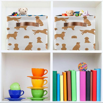 Wamika Golden Retriever Dog Storage Basket Fabric Pet Toys Baskets Cute Puppy Dogs Open Home Storage Bins Boxes Foldable Organizer Bag for Pet Bathroom Shelf Closet Baskets 16×12×8 Inches