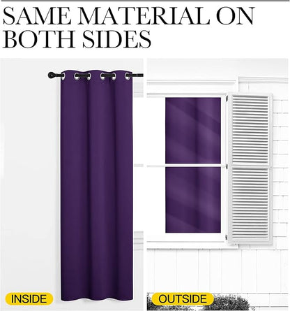 NICETOWN Thermal Insulated Blackout Draperies Curtains, Triple Weave Home Decoration Solid Ring Top Blackout Drape Panels for Bedroom (Set of 2, 34 x 72 inches, Royal Purple)