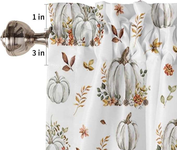 Vandarllin Fall Floral Leaves Kitchen Curtains and Valances Set, Thanksgiving Pumpkins Half/Short Curtains for Small Windows Cafe/Living Room/Bedroom 54x 36 in-, Boho Window Treatments Tiers